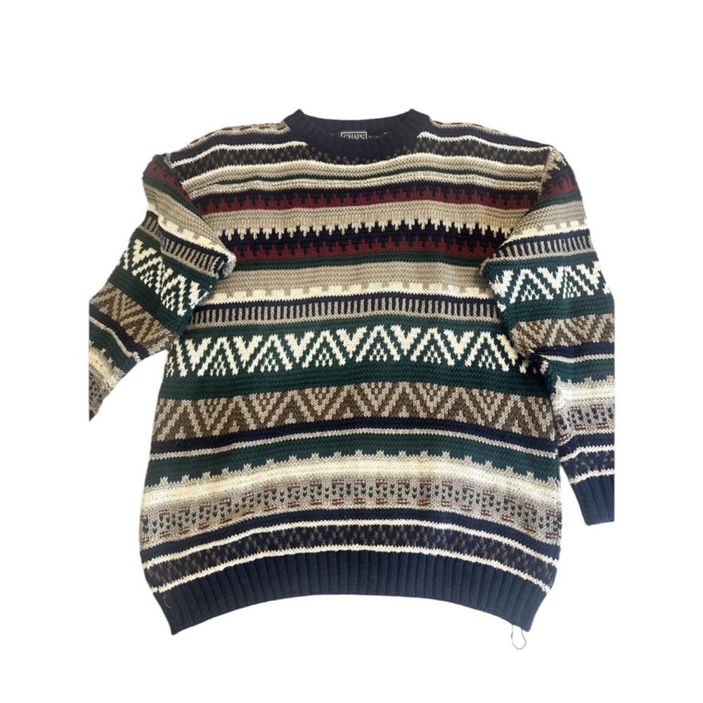 Rare Vintage CHAPS Ralph Lauren Tribal Nordic Striped Sweater 90s Made In USA L